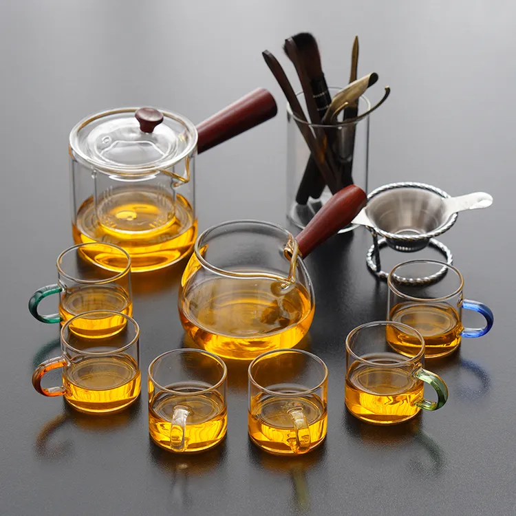 2025新款加厚耐热透明玻璃茶具套装侧把茶壶泡煮两用功夫茶道茶盘