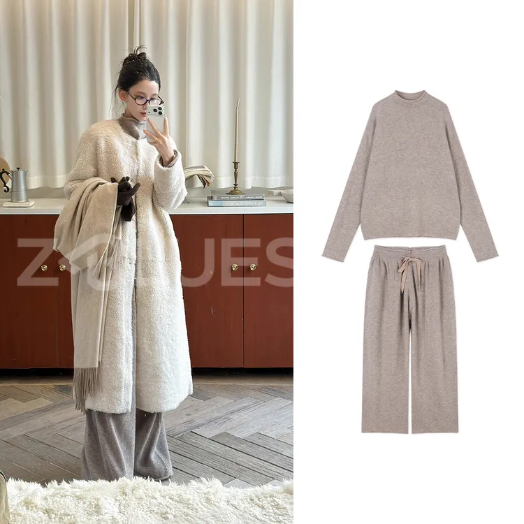 Z.blues【奶茶姐姐】慵懒软糯100绵羊毛卷边针织裤套装YZEIA9608TZ