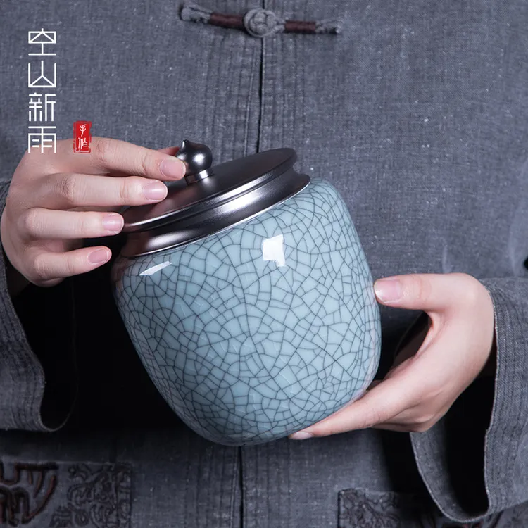 大号茶叶罐龙泉青瓷密封存茶陶瓷家用通用半斤装空罐储物罐