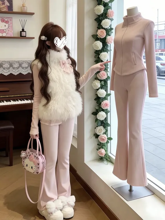 【冬日厚吐司】冬季甜美纯欲可爱风休闲设计款修身上衣长裤时尚套装