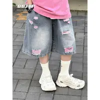 Q宝家童品5月新款男童牛仔短裤夏季薄款儿童宽松五分裤男孩帅中裤