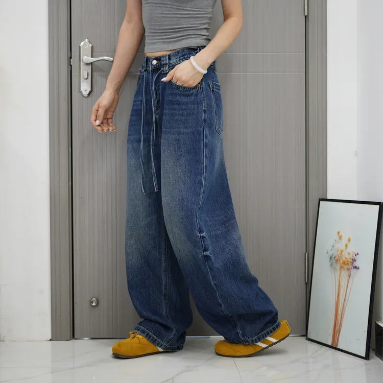 秋款阔腿裤弯刀裤拖地裤高腰显瘦66023百搭软牛仔裤女宽松女大码