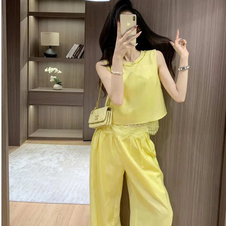 夏天穿搭配一整套装时尚无袖背心上衣阔腿裤今年流行爆款两件套女