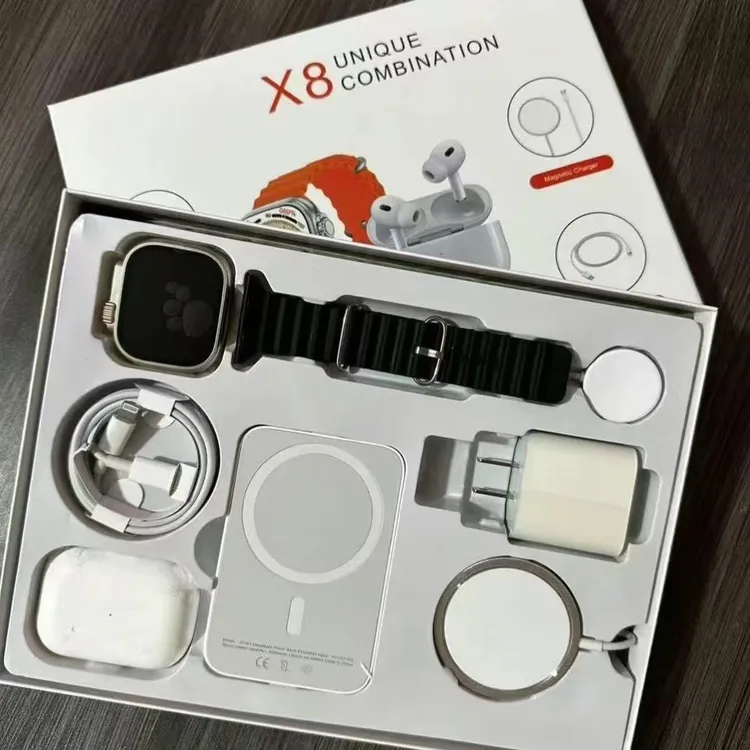 华强北X8适用六件套礼盒快充头蓝牙耳机套装手表智能表