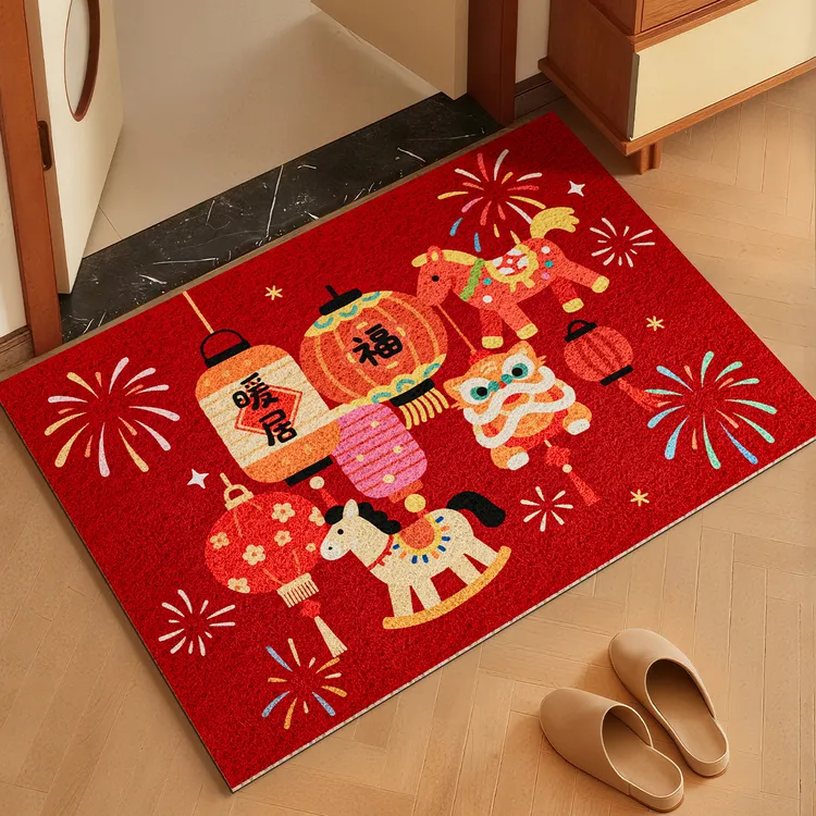 红色喜庆入户门地垫丝圈卡通进门口脚垫子家用2026新款可定制地毯