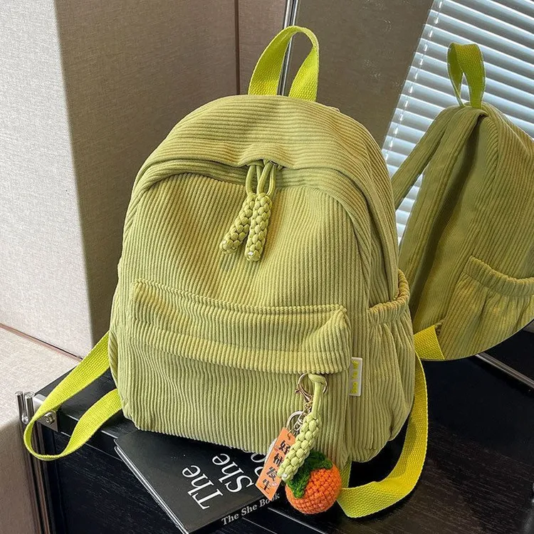 跨境热销条绒双肩包女小号网红新款时尚灯芯绒学生背包旅游小背包