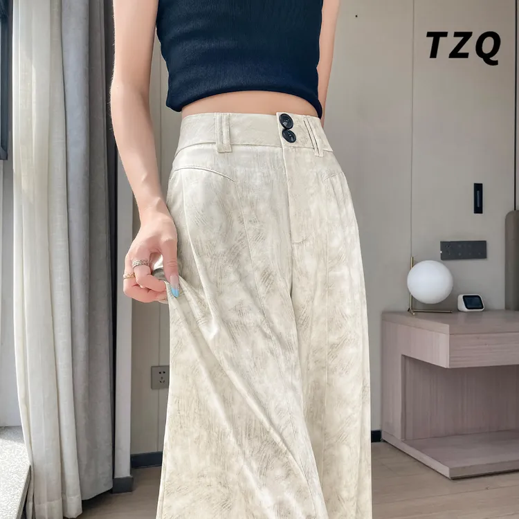 冰丝醋酸缎面扎染裤女爆款2025秋季新款垂感休闲阔腿裤TZQ2543009