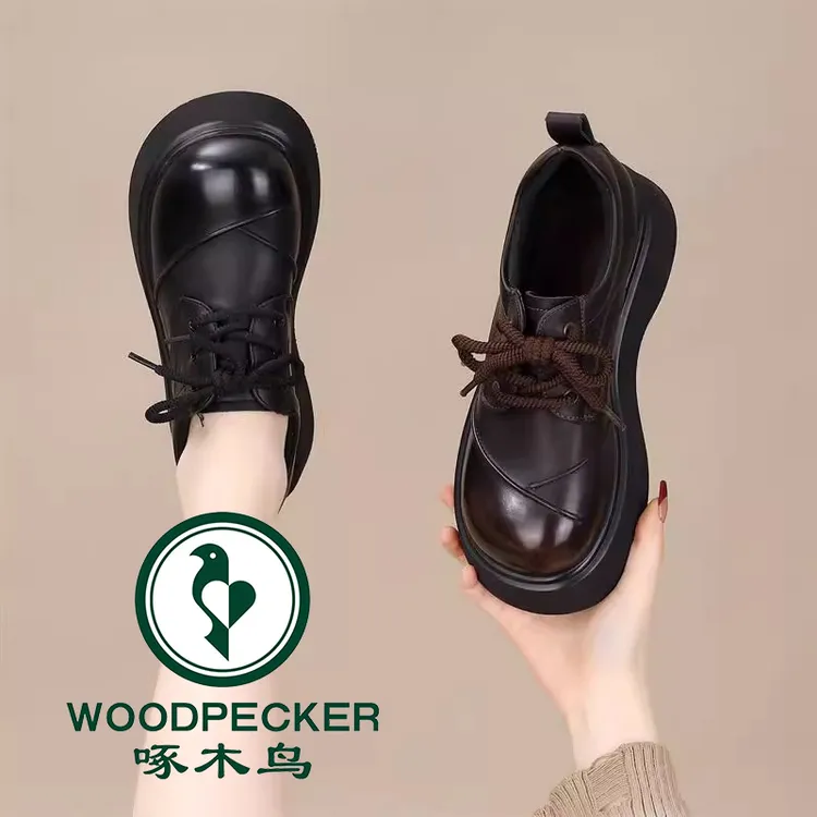 啄木鸟厚底乐福鞋女2025春季新款百搭复古小皮鞋时尚软底系带单鞋