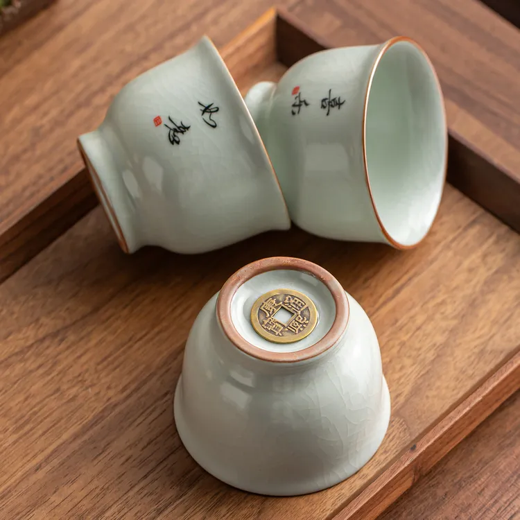 汝窑主人杯开片家用大号茶盏碗单杯陶瓷杯个人专用手写定制品茗杯