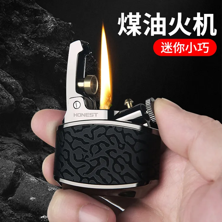 高档爆款百诚金鲟迷你网红煤油打火机男士礼品老式复古弹压打火机