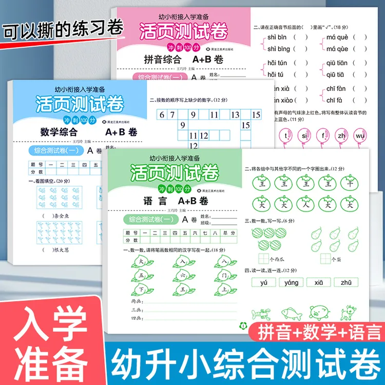 2025新版 幼小衔接活页测试卷 拼音数学语言综合测试 幼升小必做