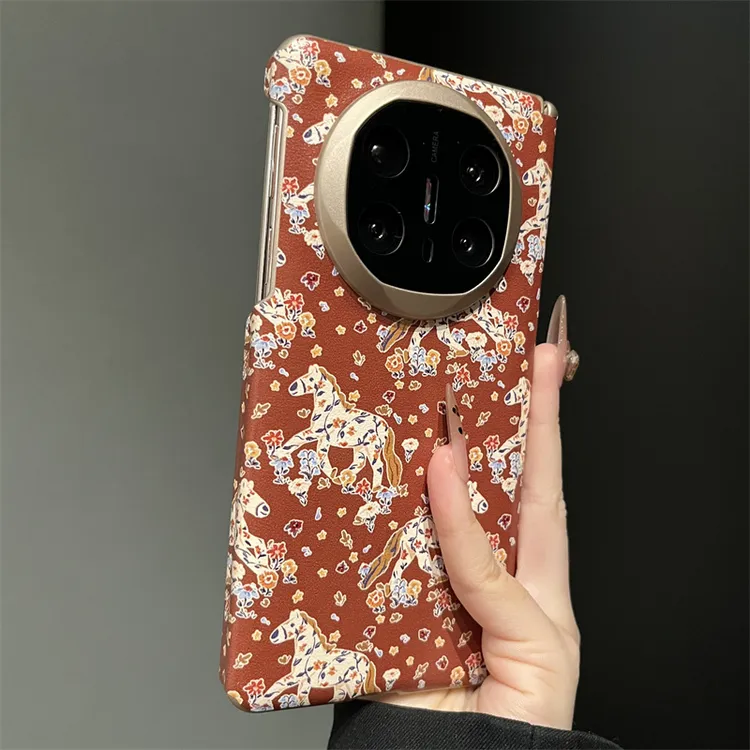 适用华为MateX6手机壳红色满屏碎花马mateX5典藏版双中轴保护男女