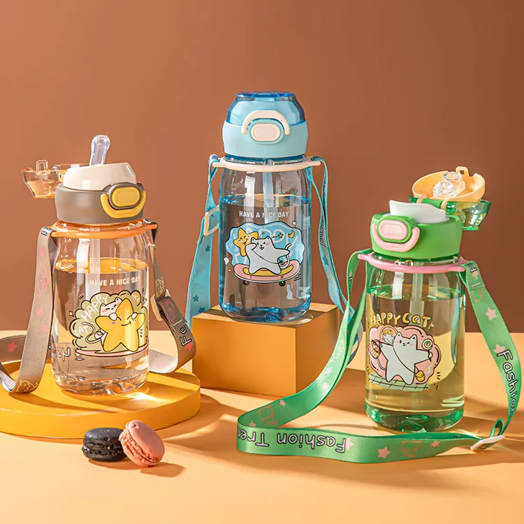 婴儿儿童吸管水杯幼儿园夏季防摔小学生塑料上学专用便携双饮杯子