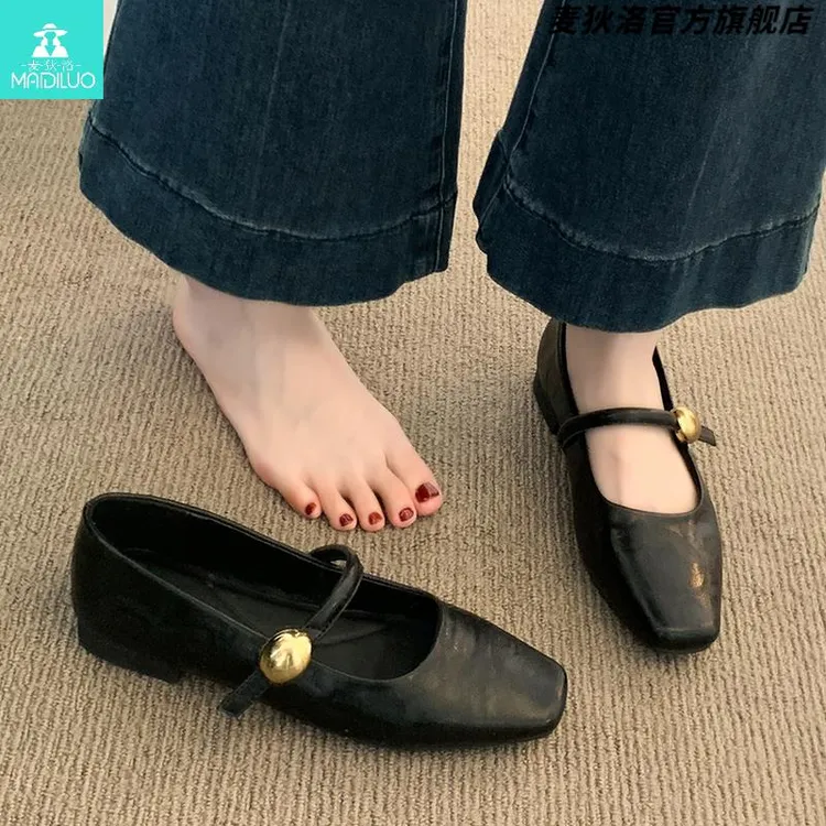 超软羊皮黑色单鞋女2025新款秋季低跟平底小皮鞋法式玛丽珍女鞋子
