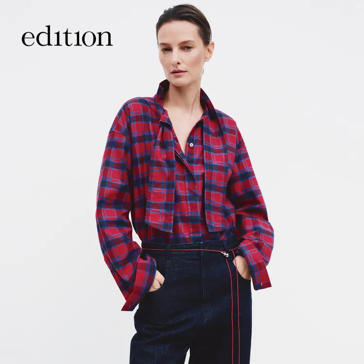 【商场同款】edition2026春季新款飘带领结格子衬衫#EBF1SHT017