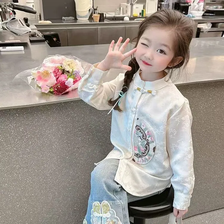 女童秋季新中式衬衣女宝宝春秋中式衬衣儿童国风衬衫女孩洋气衣服