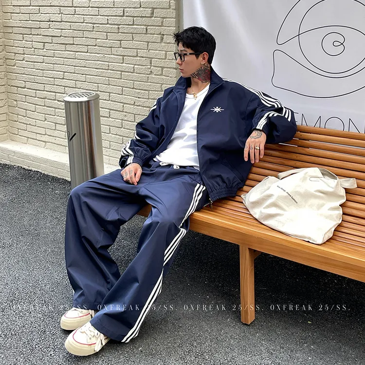 OXFREAK 「套装系列 六芒星」速干蓝色休闲运动夹克男宽松休闲裤