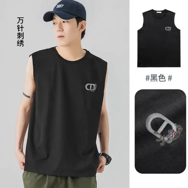 Padima/帕蒂玛万针刺绣圆领无袖T恤时尚百搭男女款休闲刺绣CD花