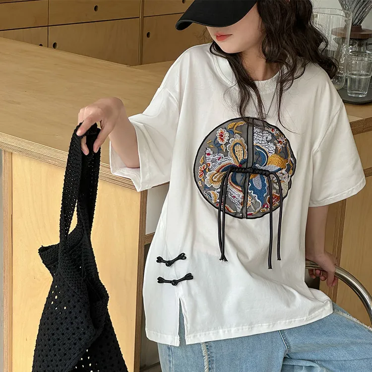 K26091刺绣女童短袖T恤2025夏装新款儿童上衣女孩新中式国风衣服t