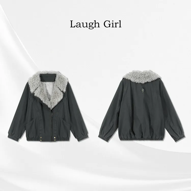 楚楚君 Laugh girl【重工私服】毛绒翻领保暖牛仔加厚外套WL531103J
