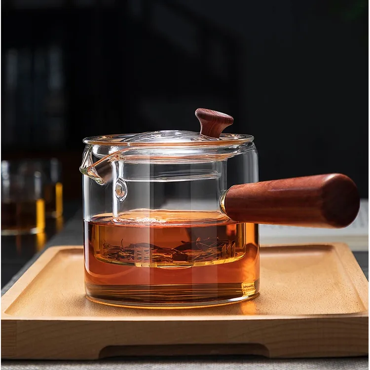 耐热玻璃茶壶煮茶器泡茶壶耐高温侧把壶高硼硅玻璃壶茶炉木把养生