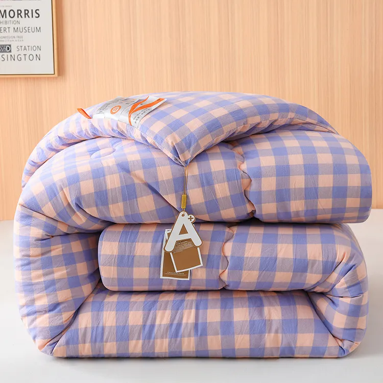 新款无印水洗棉格子大豆被学生宿舍被子春秋被芯A类双人2米冬被子