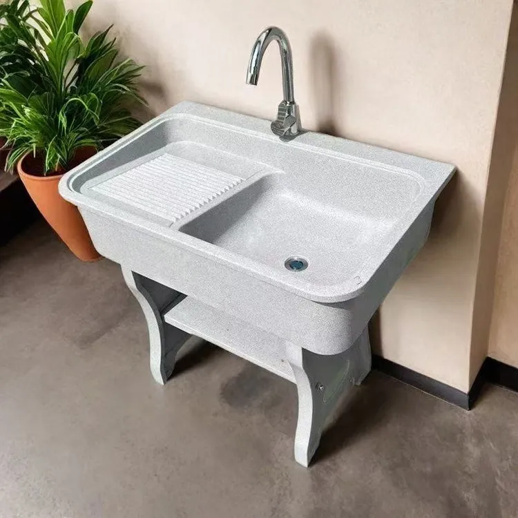 （平边）石英石洗衣池带搓衣板室内外家用庭院洗衣机柜台盆一体