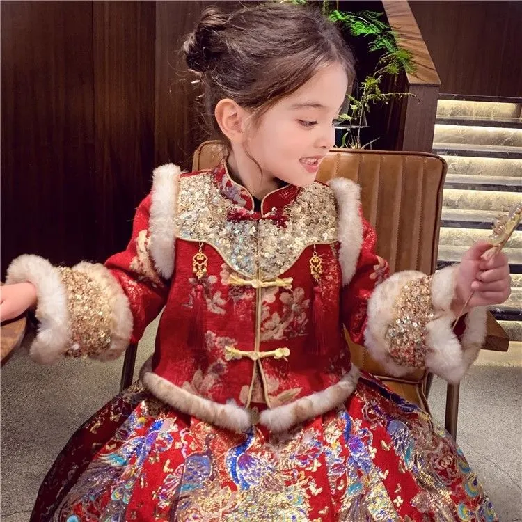 女童汉服新中式儿童马面裙套装冬装2025新款女孩国风新年装拜年服