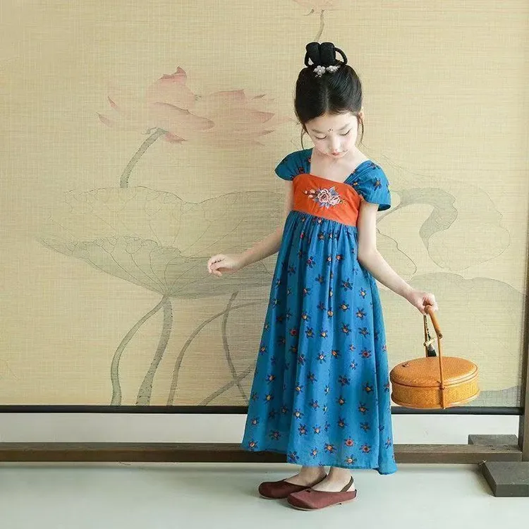 汉服女童夏季新款儿童古风刺绣国风连衣裙子女孩飘逸表演服