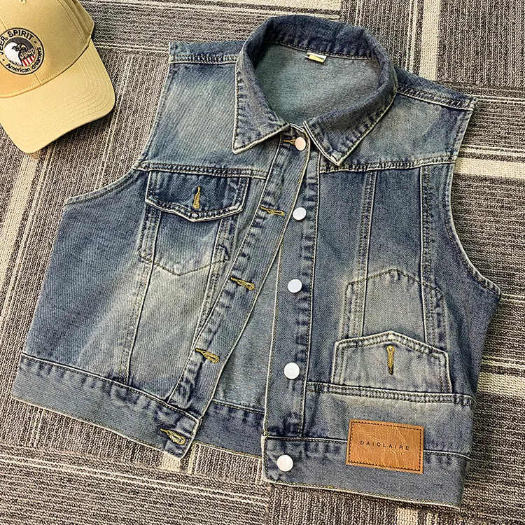 2025夏季新款设计感牛仔马甲外套女复古港风休闲百搭短款坎肩马夹