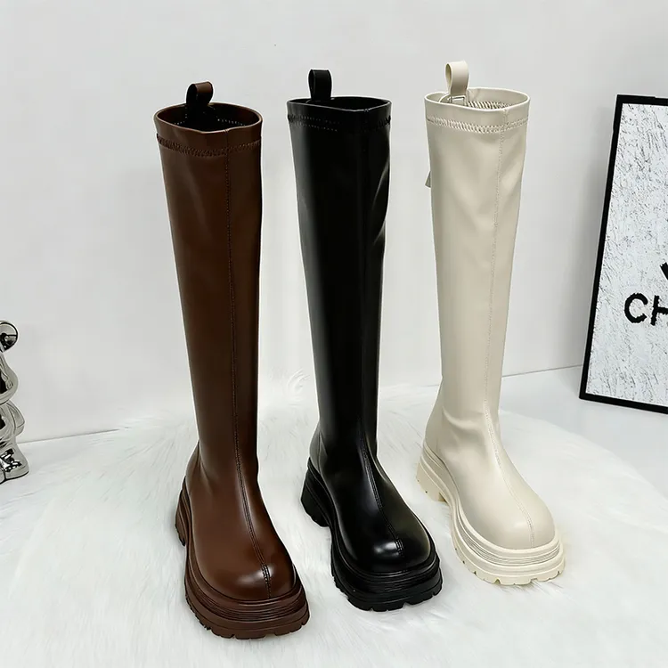 增高5cm 白色靴子2025新款显瘦长筒靴秋冬高筒靴小个子不过膝长靴