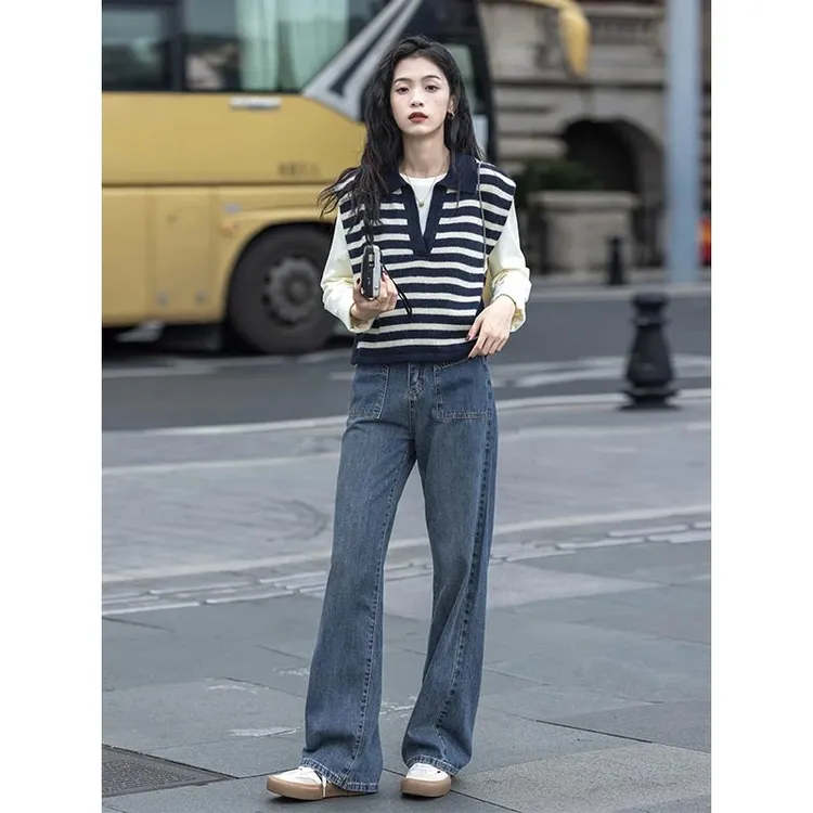 2025年春秋季新款打底衫马甲牛仔裤女装三件套时尚百搭韩系高级感