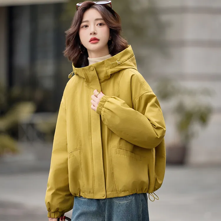 宽松休闲夹棉加厚外套女2025新款时尚撞色百搭连帽轻薄棉衣棉服潮