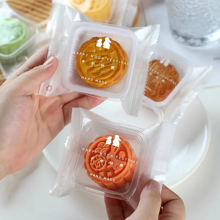 2025月饼包装袋新款单独月饼袋带托机封冰皮流心火腿蛋黄酥机封袋