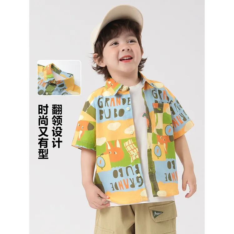 男童纯棉短袖T恤衬衫夏季2025新款童装儿童宝宝小童衬衣外套夏装