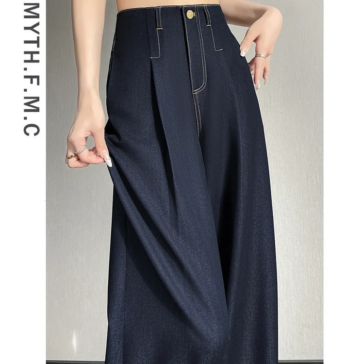 蓝色冰丝牛仔裤子女夏季薄款2025新款今年流行爆款宽松直筒阔腿裤