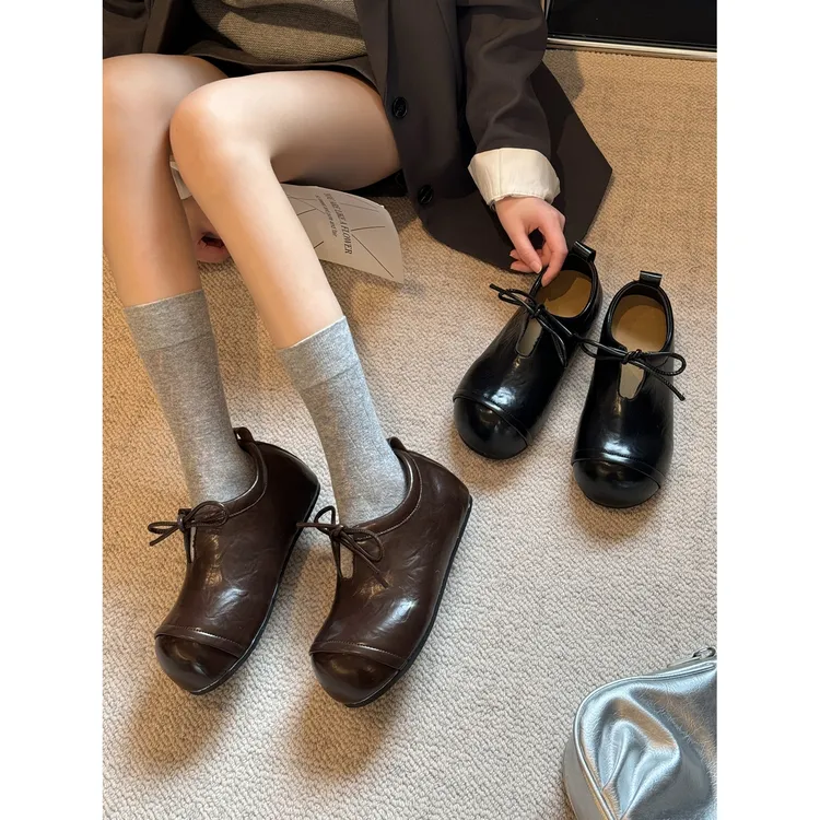 贾不假女款厚底浅口乐福鞋2025新款秋冬百搭高级感小皮鞋赫本风格