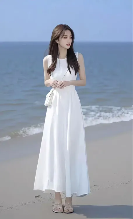 SS1199今年流行白色无袖连衣裙2025年法式洋气显瘦连衣裙