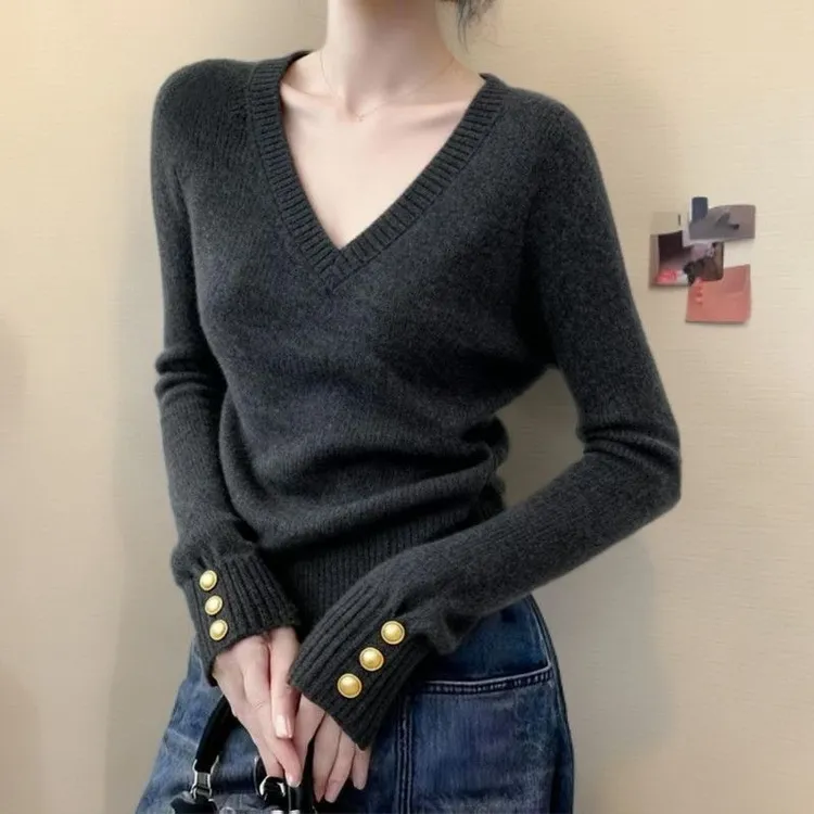 2025秋冬季新款港风软糯打底毛衣百搭v领针织衫爆款显瘦女款长袖