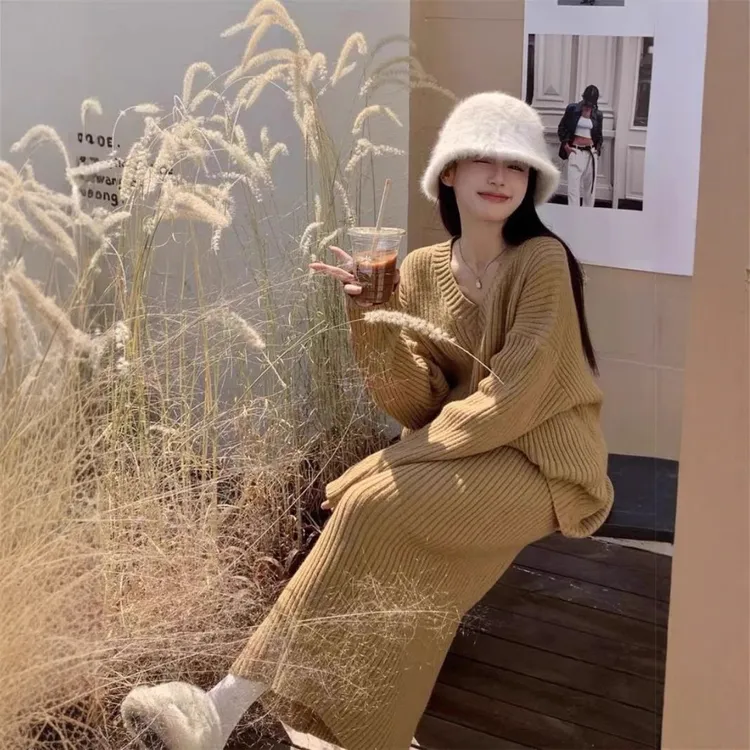针织时尚加厚秋冬套装显瘦气质网红慵懒风复古冬季女装休闲套装女