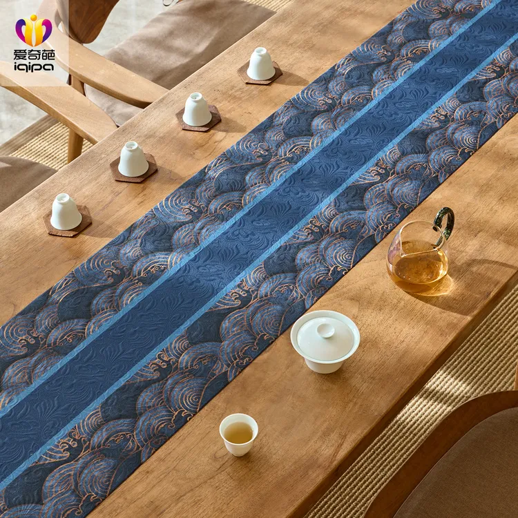 爱奇葩原创新中式桌旗双层加厚桌布防水茶席垫高端茶桌垫布沧澜