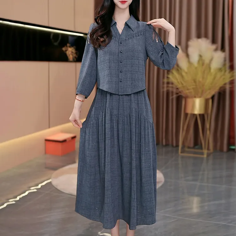 早秋新款优雅气质中长款女装长袖连衣裙【302#】