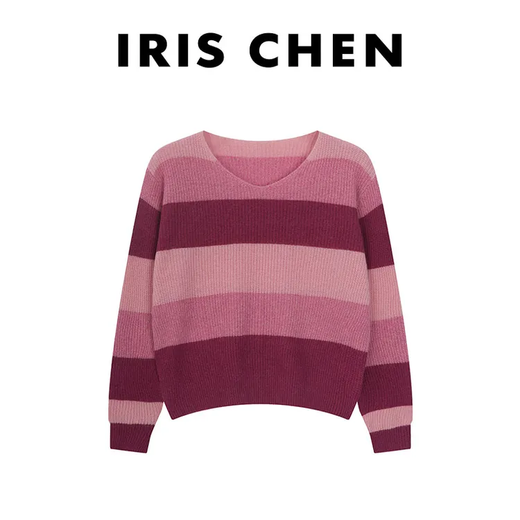 IRIS CHEN 热气球 2025秋冬“绵羊毛”经典条纹复古针织衫25SY871