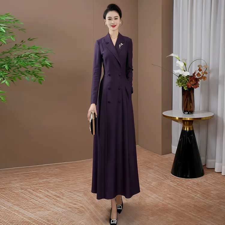 高级感正式场合修身连衣裙2025早秋新款长袖高腰显瘦优雅长裙0195