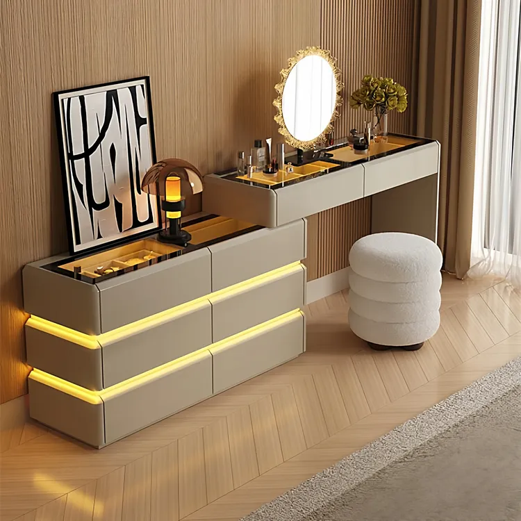 三梦意式极简梳妆台斗柜一体卧室床尾高级感化妆桌2025新款小户型