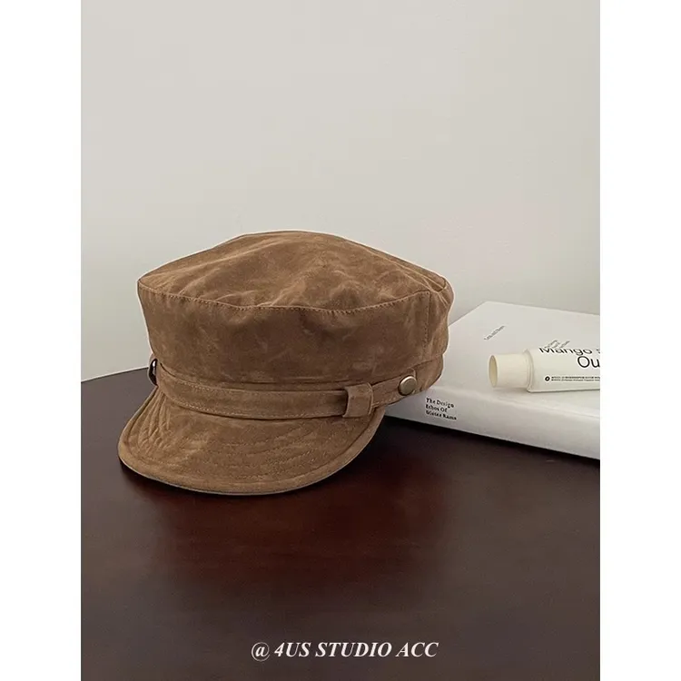 秋季新款复古英伦风报童帽女高级感麂皮绒八角帽显脸小时髦画家帽