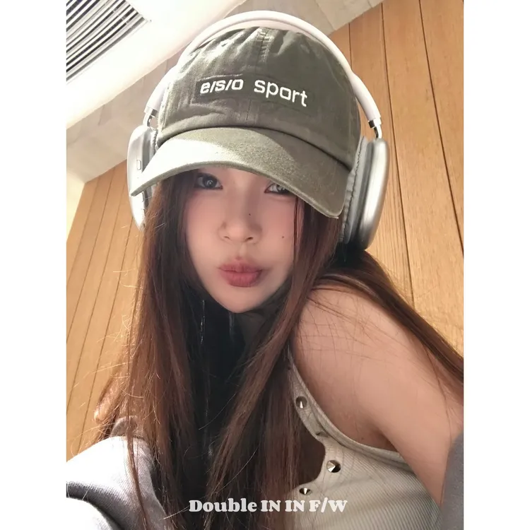 Double inin 韩版软顶字母刺绣棒球帽女显脸小宽檐百搭鸭舌帽