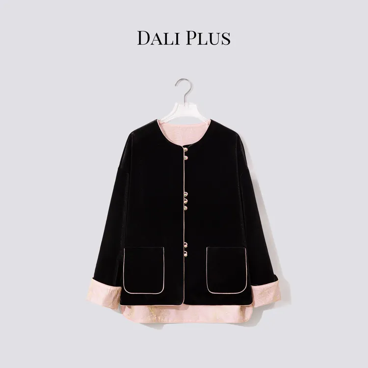 DALI PLUS“双面穿丝绒外套”黑粉撞色新中式外套-D5SS7207