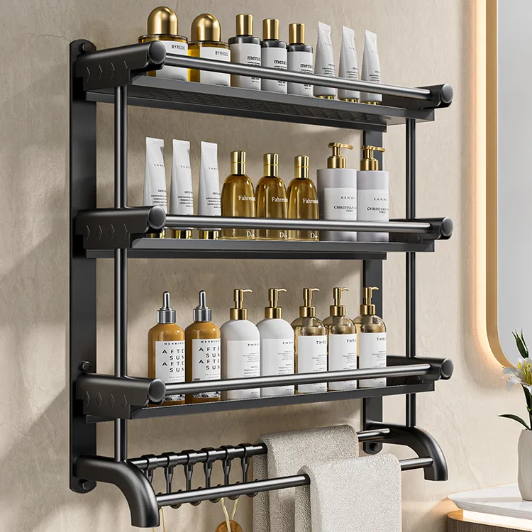 卫生间浴室厕所置物架壁挂墙上洗澡洗手间收纳免打孔洗漱台毛巾架