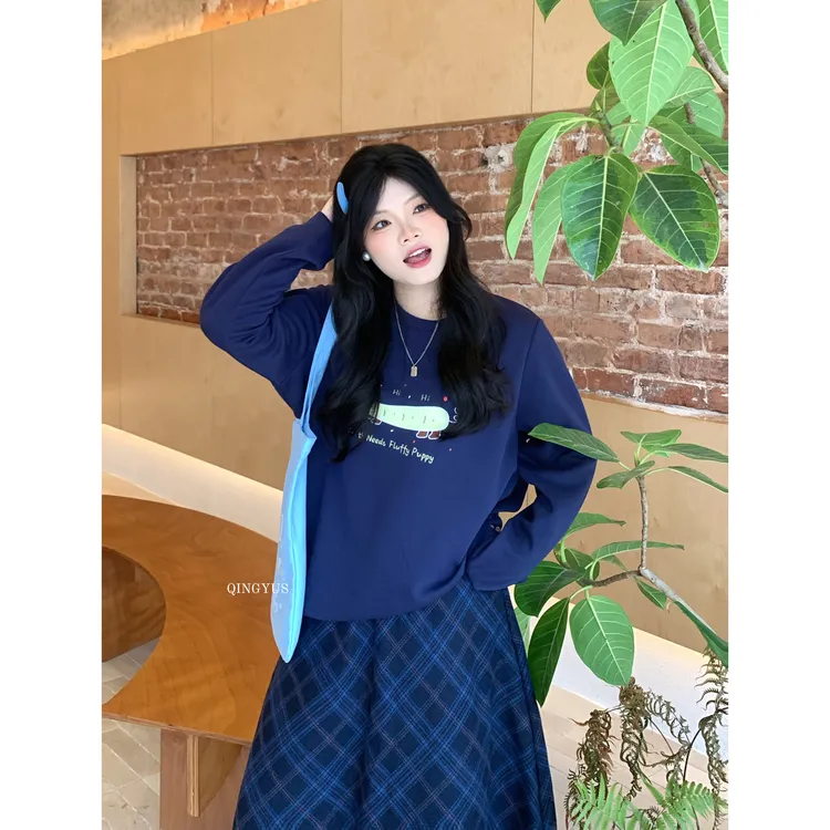 青屿衫「310g」重工刺绣圆领卫衣微胖显瘦韩系高级简约百搭卫衣大码